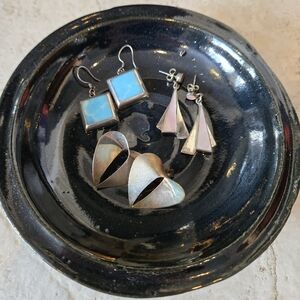 Lot Of 3 Pairs Sterling Silver Earrings,  Geometric Larimar, Mother Of Pearl